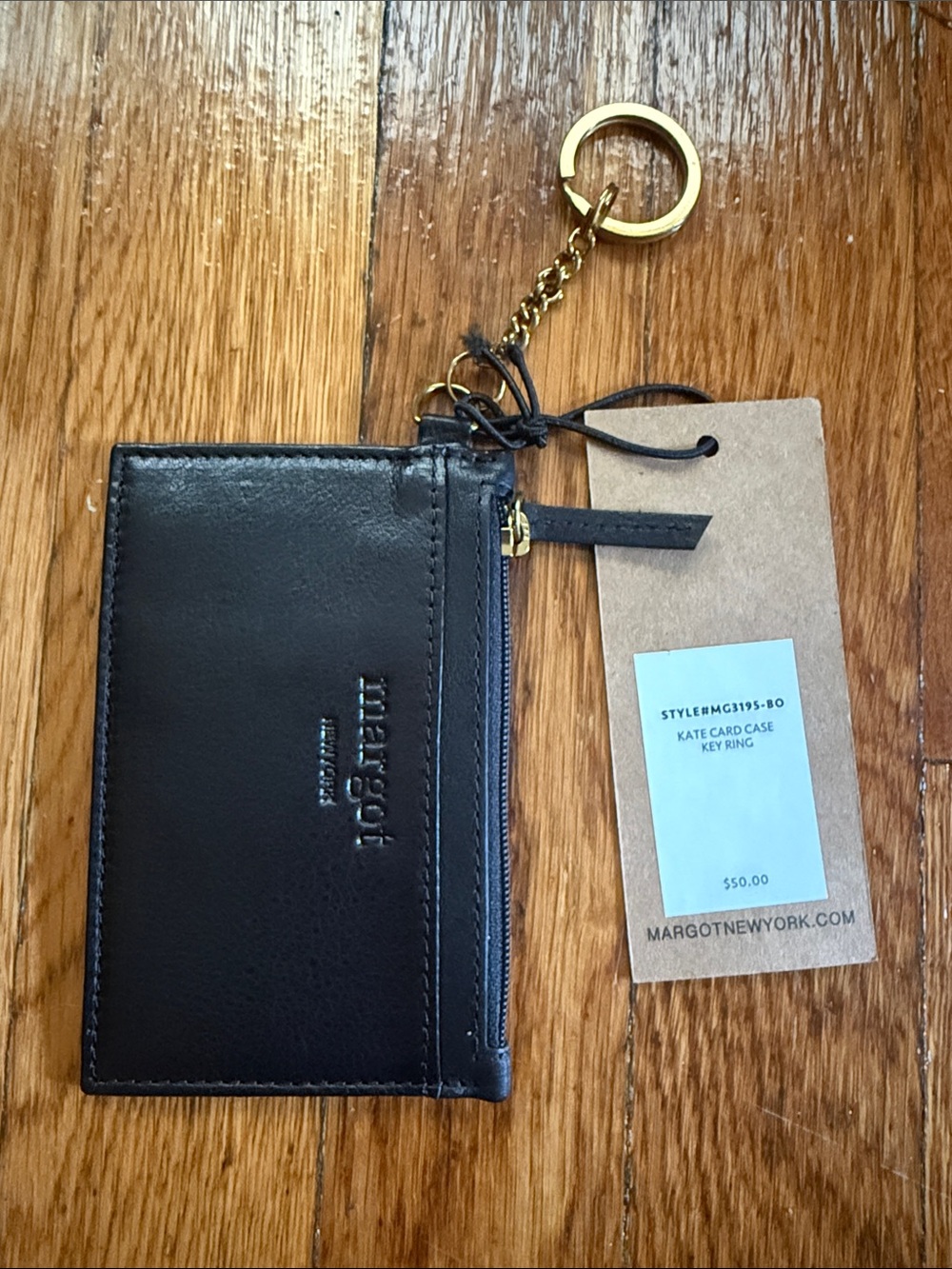 Margot New York Kate card case key ring MG3195 – BO black gold leather wallet